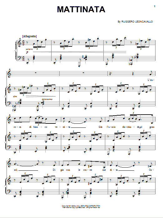 Mattinata (Piano, Vocal & Guitar Chords (Right-Hand Melody)) von Ruggero Leoncavallo