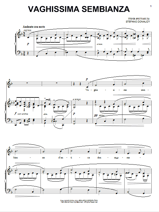 Vaghissima Sembianza (Piano, Vocal & Guitar Chords (Right-Hand Melody)) von Stefano Donaudy
