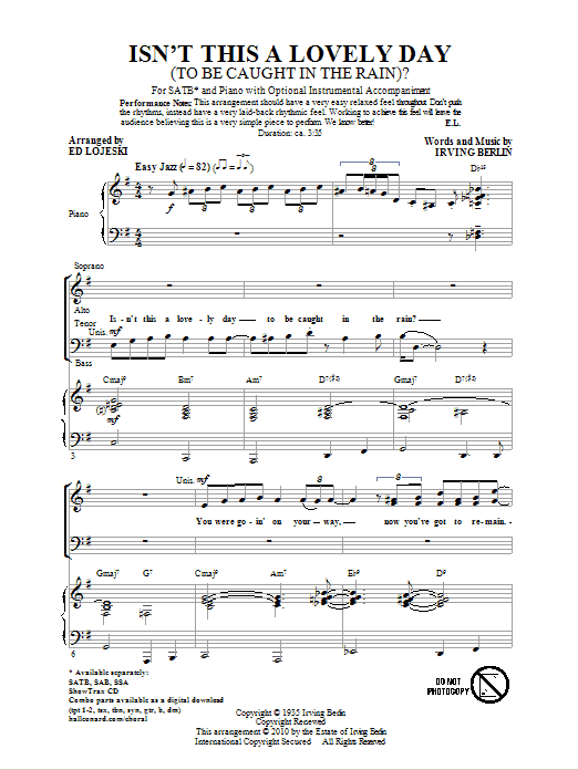 Isn't This A Lovely Day (To Be Caught In The Rain?) (SATB Choir) von Ed Lojeski