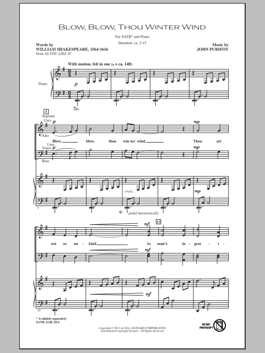 Blow, Blow, Thou Winter Wind (SATB Choir) von John Purifoy