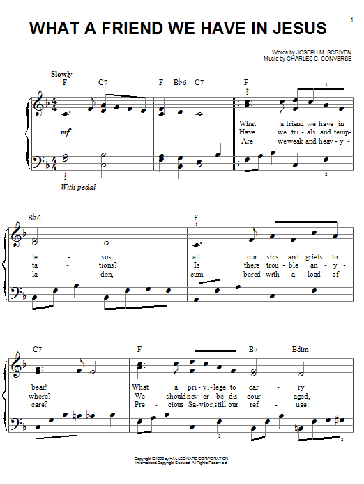 What A Friend We Have In Jesus (Easy Piano) von Joseph M. Scriven