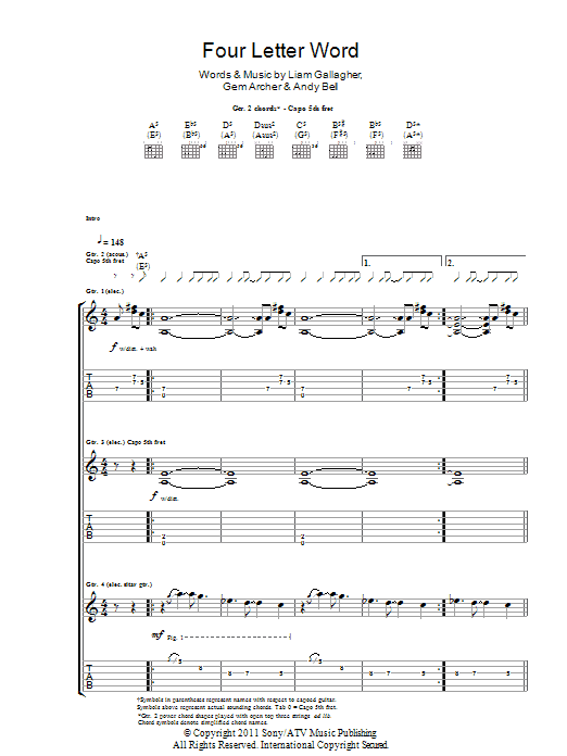Four Letter Word (Guitar Tab) von Beady Eye