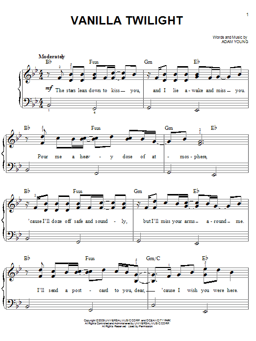 Vanilla Twilight (Easy Piano) von Owl City