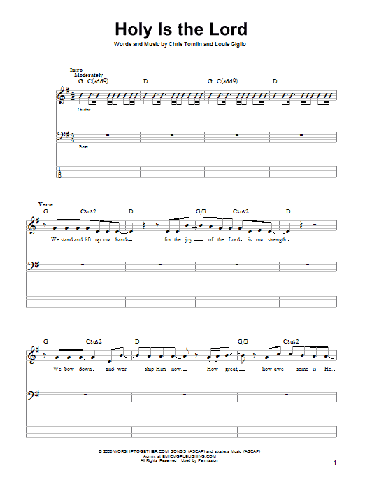 Holy Is The Lord (Bass Guitar Tab) von Chris Tomlin