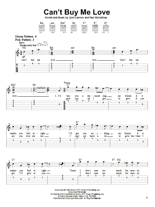 Can't Buy Me Love (Easy Guitar Tab) von The Beatles