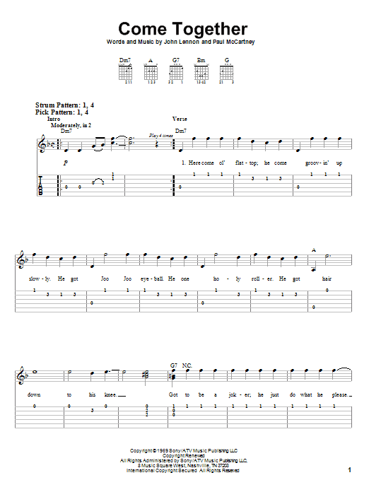 Come Together (Easy Guitar Tab) von The Beatles