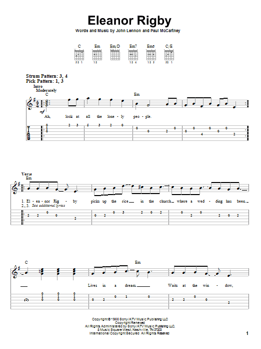 Eleanor Rigby (Easy Guitar Tab) von The Beatles