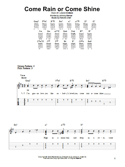 Come Rain Or Come Shine (Easy Guitar Tab) von Harold Arlen