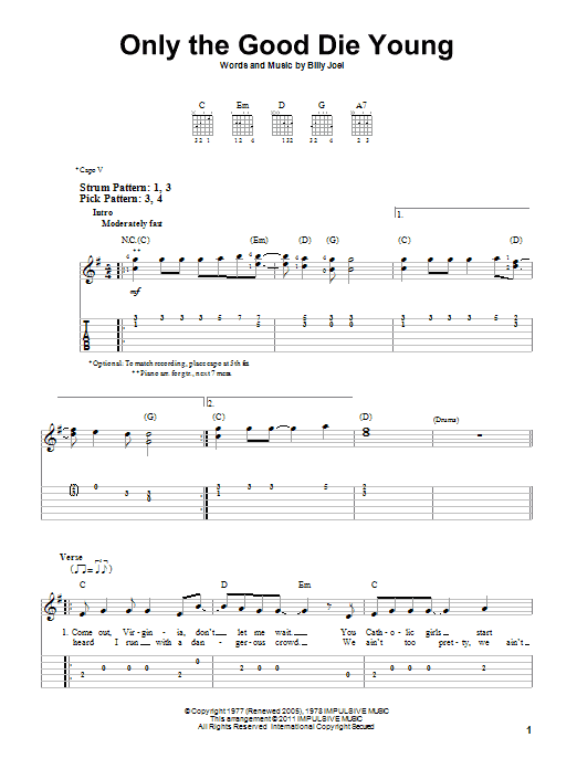 Only The Good Die Young (Easy Guitar Tab) von Billy Joel