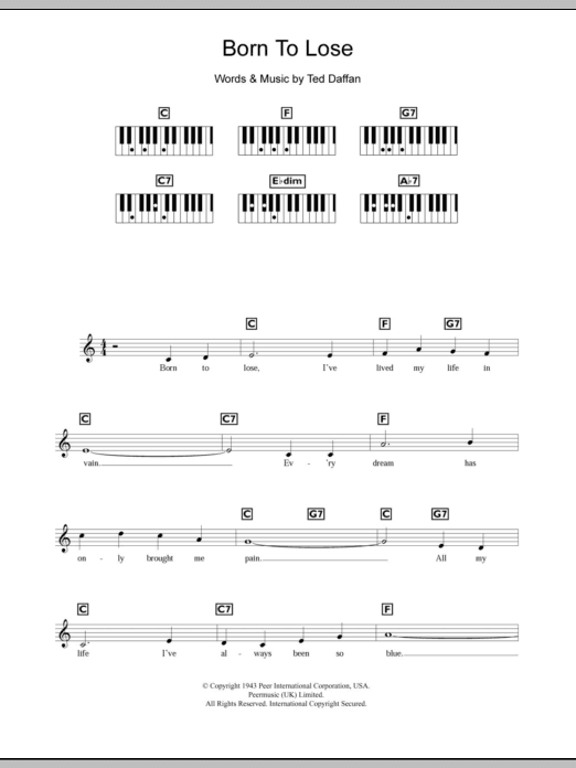 Born To Lose (Piano Chords/Lyrics) von Ray Charles