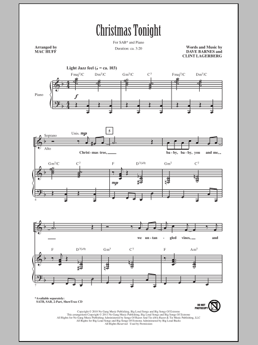 Christmas Tonight (SAB Choir) von Mac Huff