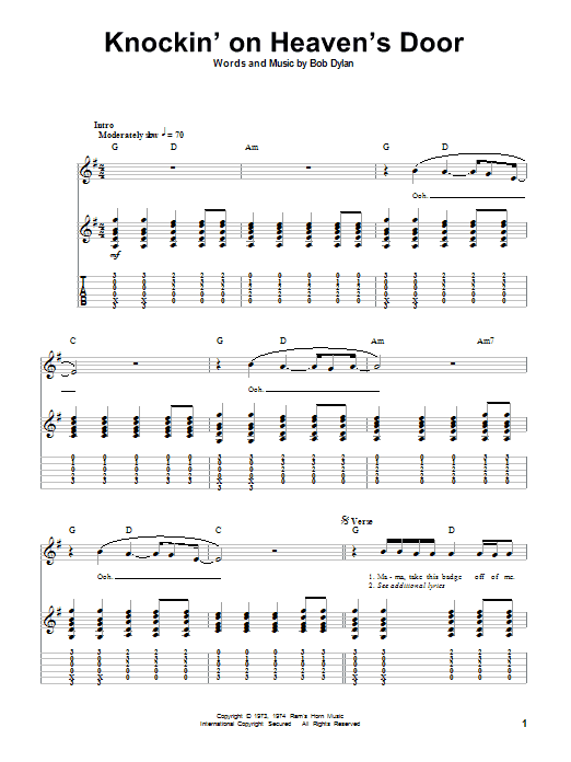 Knockin' On Heaven's Door (Guitar Tab (Single Guitar)) von Eric Clapton