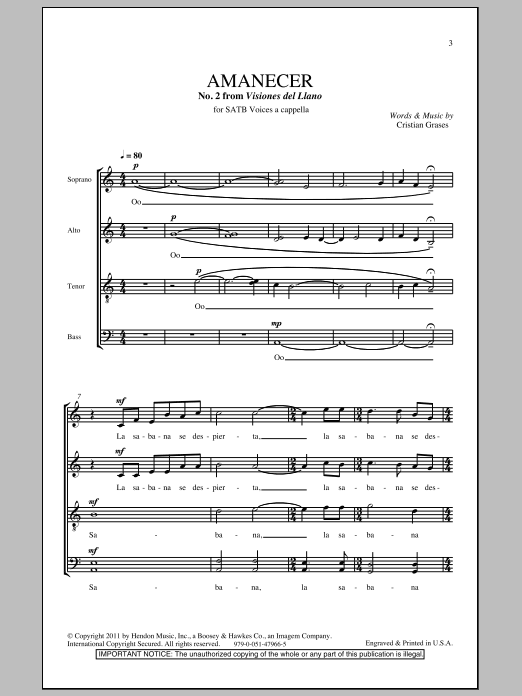 Amanecer (No. 2 From Visiones Dellano) (SATB Choir) von Cristian Grases