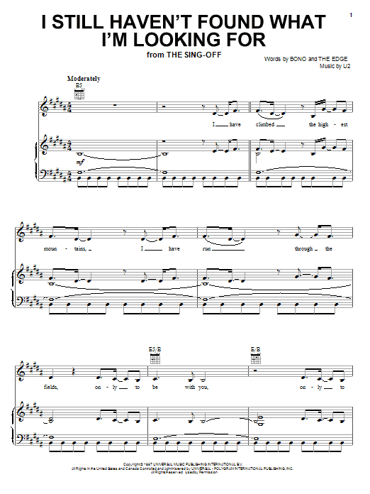 I Still Haven't Found What I'm Looking For (Piano, Vocal & Guitar Chords (Right-Hand Melody)) von U2