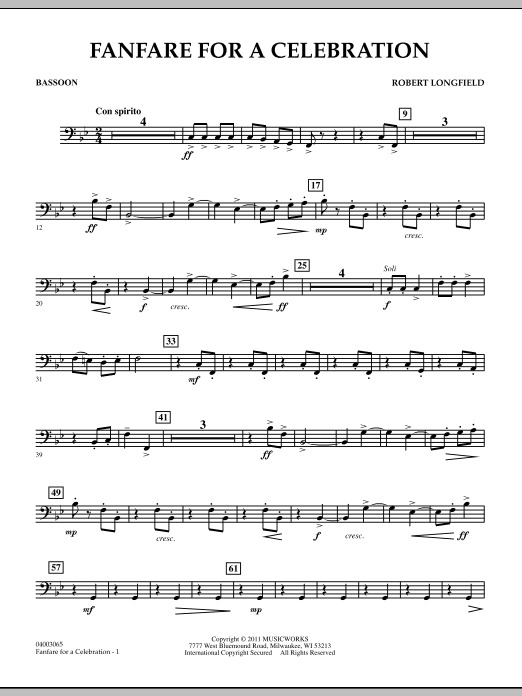 Fanfare For A Celebration - Bassoon (Concert Band) von Robert Longfield