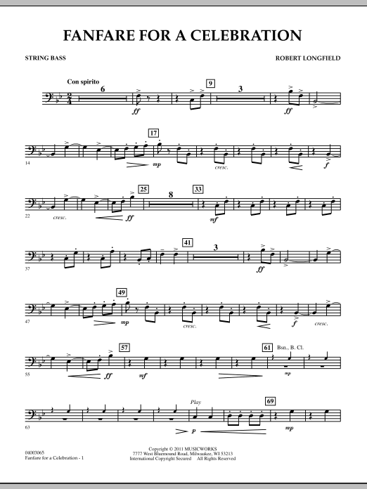 Fanfare For A Celebration - String Bass (Concert Band) von Robert Longfield