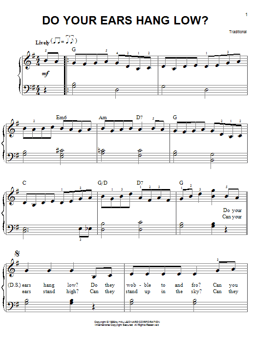 Do Your Ears Hang Low? (Easy Piano) von Traditional