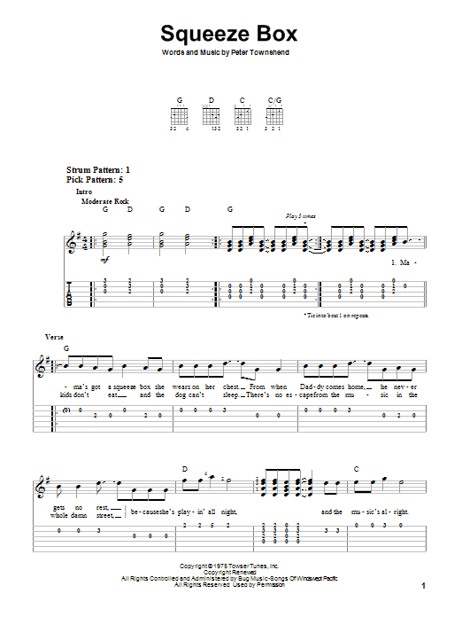 Squeeze Box (Easy Guitar Tab) von The Who