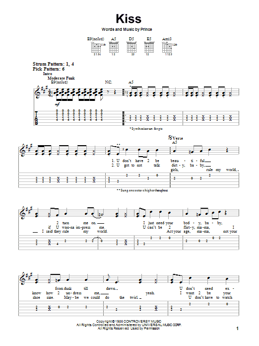 Kiss (Easy Guitar Tab) von Prince