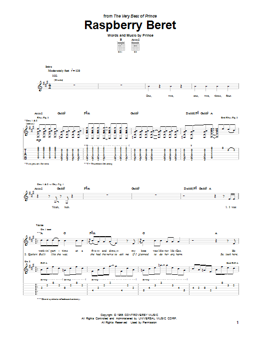 Raspberry Beret (Guitar Tab) von Prince