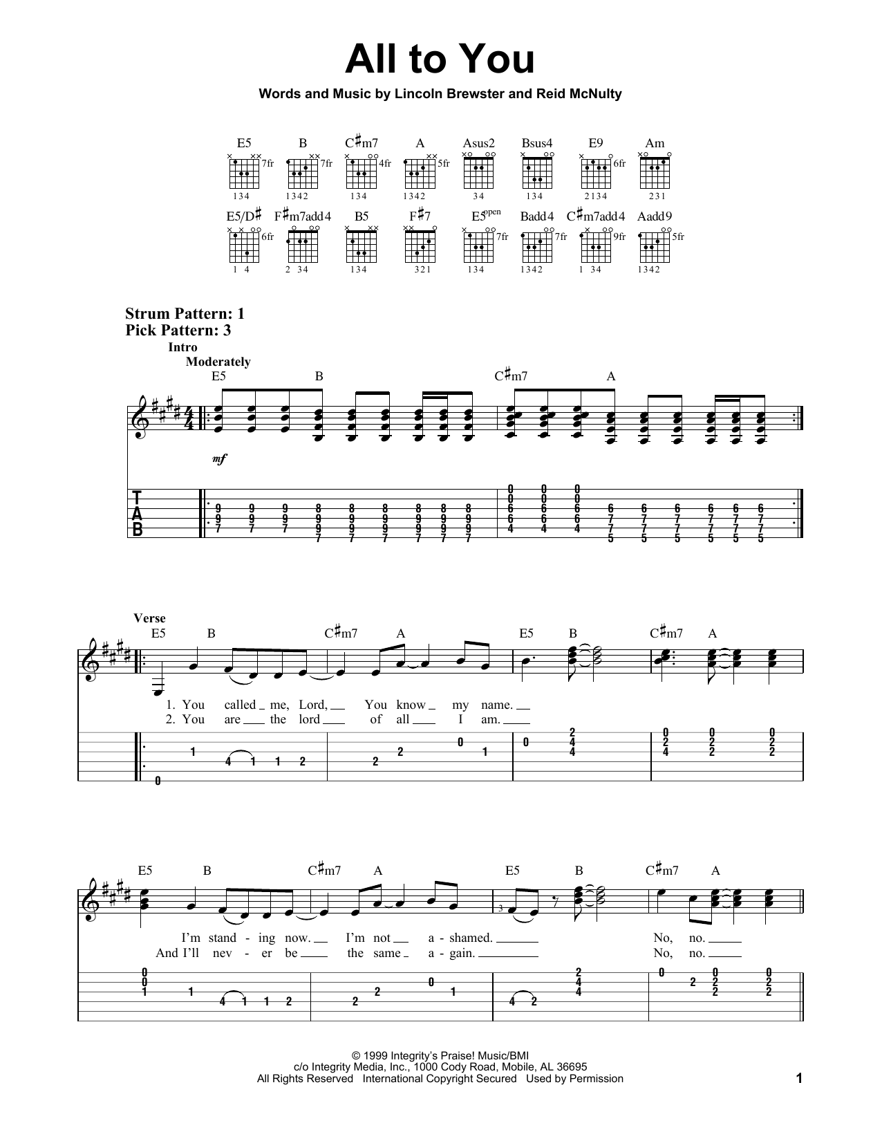 All To You (Easy Guitar Tab) von Lincoln Brewster