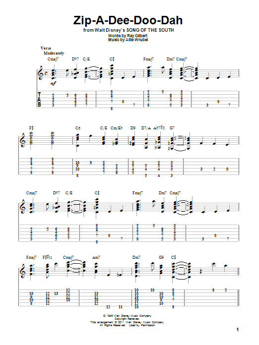 Zip-A-Dee-Doo-Dah (from Song Of The South) (Solo Guitar) von James Baskett