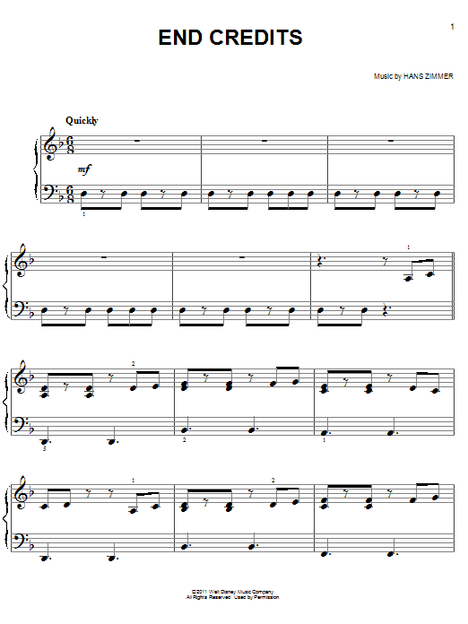 End Credits (Easy Piano) von Hans Zimmer