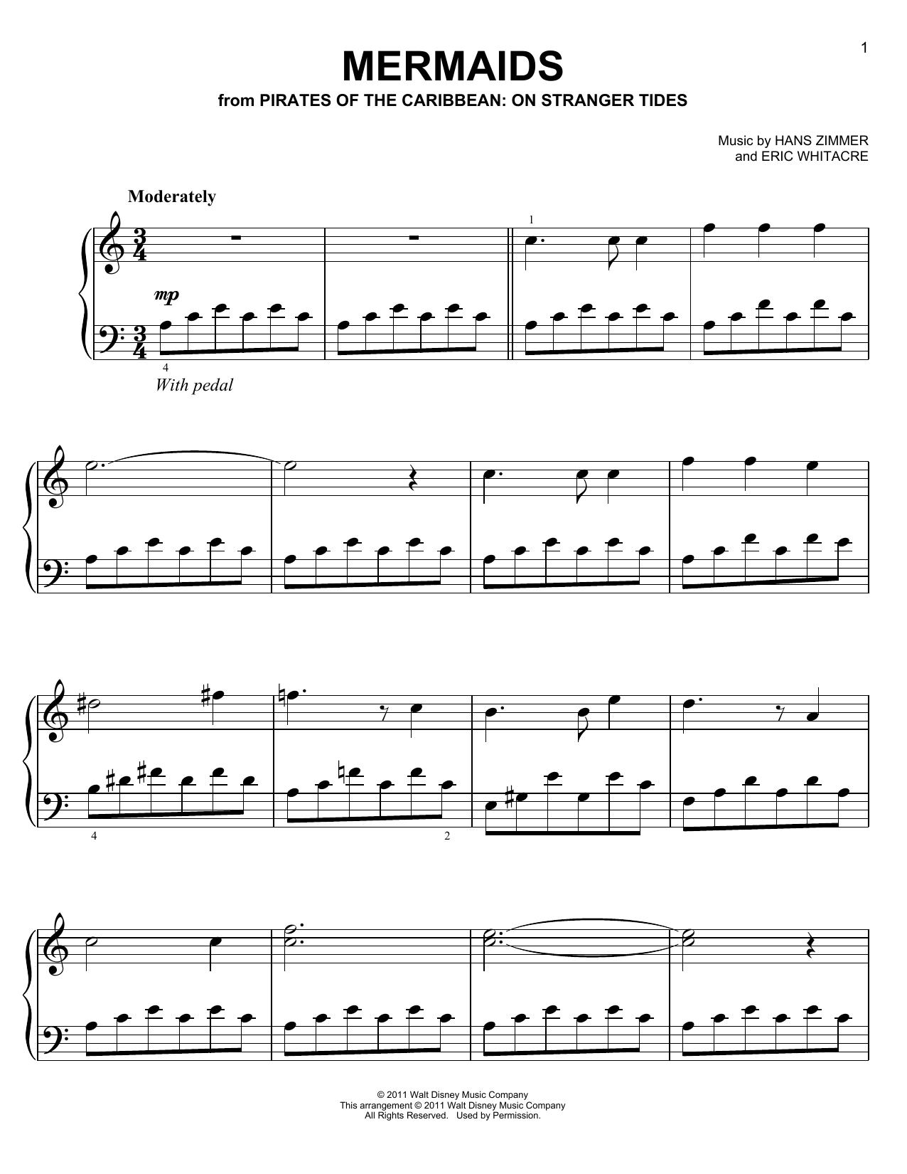 Mermaids (Easy Piano) von Hans Zimmer