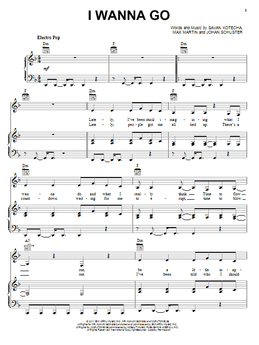 I Wanna Go (Piano, Vocal & Guitar Chords (Right-Hand Melody)) von Britney Spears
