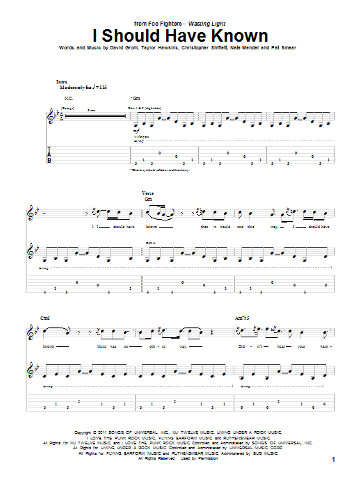 I Should Have Known (Guitar Tab) von Foo Fighters