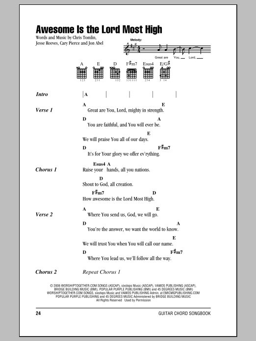 Awesome Is The Lord Most High (Guitar Chords/Lyrics) von Chris Tomlin