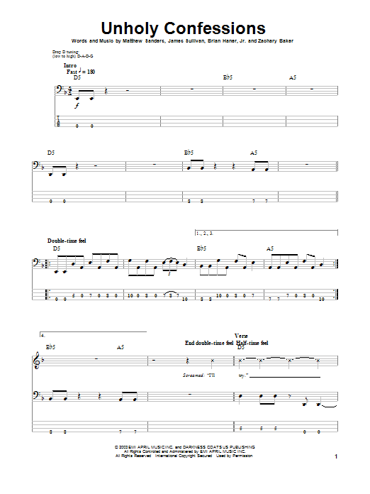 Unholy Confessions (Bass Guitar Tab) von Avenged Sevenfold