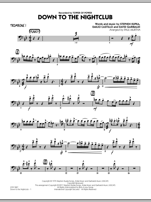 Down To The Nightclub - Trombone 1 (Jazz Ensemble) von Paul Murtha