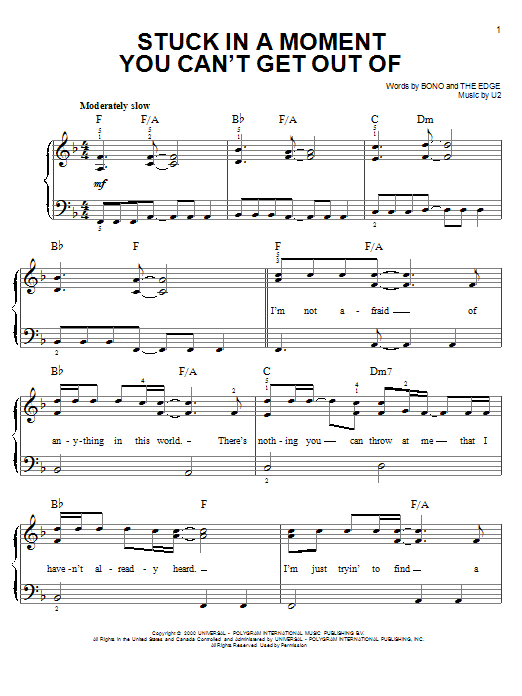 Stuck In A Moment You Can't Get Out Of (Easy Piano) von U2