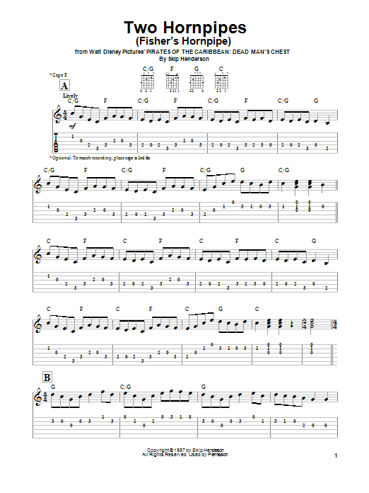 Two Hornpipes (Fisher's Hornpipe) (Easy Guitar Tab) von Skip Henderson