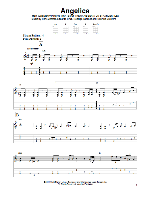 Angelica (Easy Guitar Tab) von Hans Zimmer