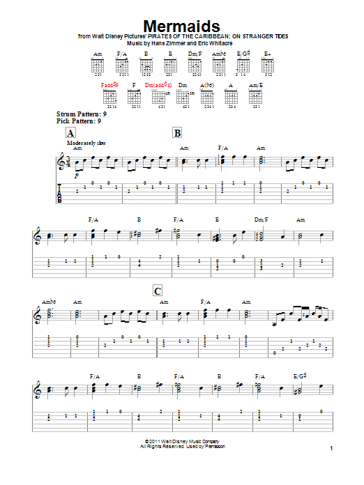 Mermaids (Easy Guitar Tab) von Hans Zimmer