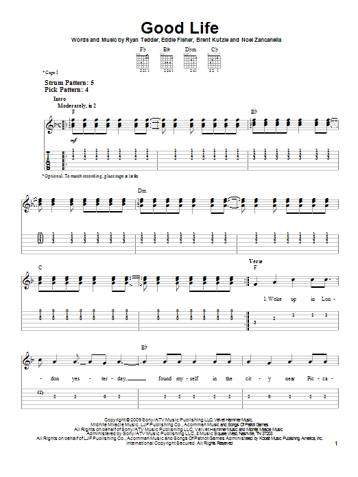 Good Life (Easy Guitar Tab) von OneRepublic