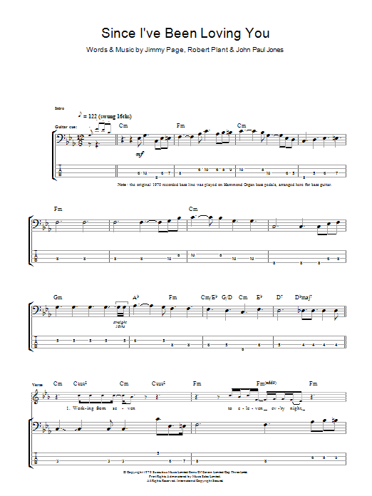 Since I've Been Loving You (Bass Guitar Tab) von Led Zeppelin