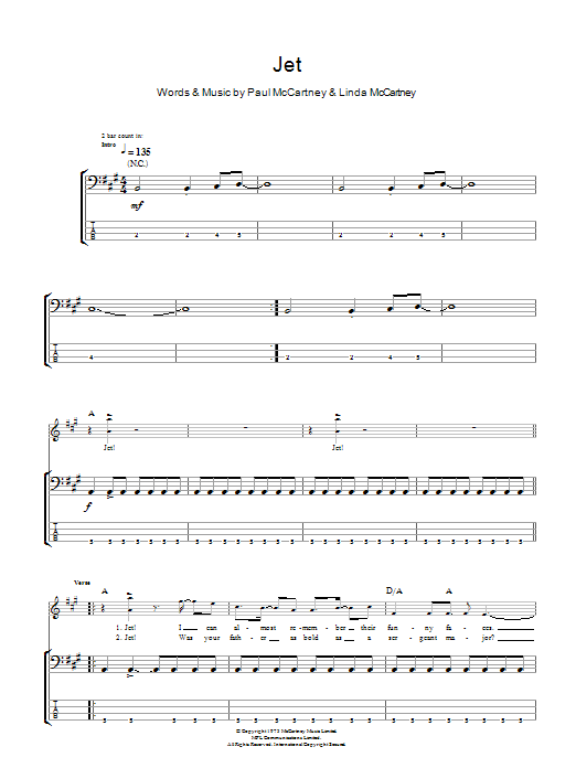Jet (Bass Guitar Tab) von Paul McCartney & Wings
