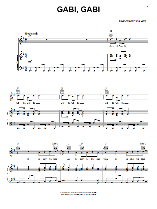 Gabi, Gabi (Piano, Vocal & Guitar Chords (Right-Hand Melody)) von South African Praise Song