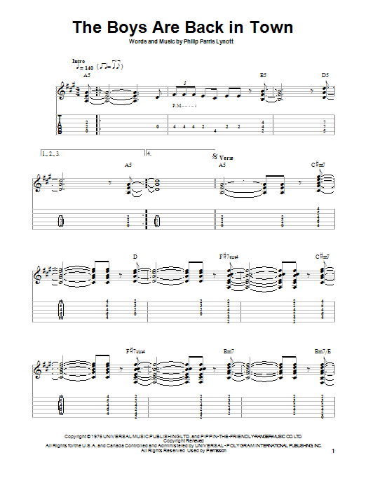 The Boys Are Back In Town (Easy Guitar Tab) von Thin Lizzy