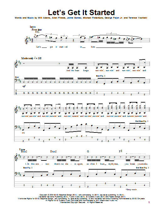 Let's Get It Started (Bass Guitar Tab) von The Black Eyed Peas