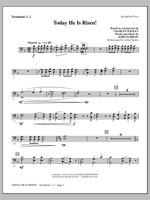 Today He Is Risen! - Trombone 1 & 2 (Choir Instrumental Pak) von John Purifoy