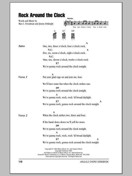 Rock Around The Clock (Ukulele Chords/Lyrics) von Bill Haley & His Comets