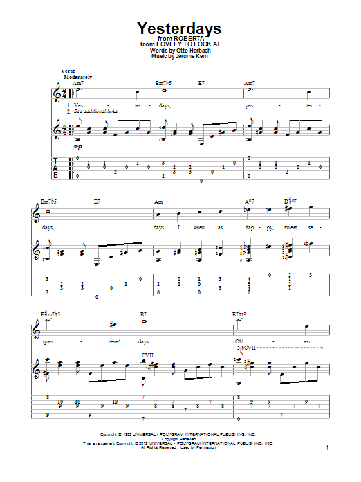 Yesterdays (Solo Guitar) von Jerome Kern