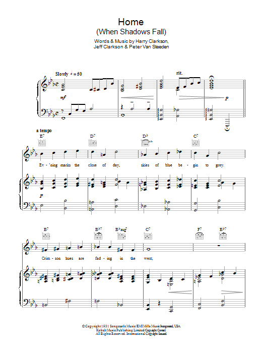 Home (When Shadows Fall) (Piano, Vocal & Guitar Chords) von Nat King Cole