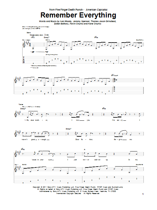 Remember Everything (Guitar Tab) von Five Finger Death Punch