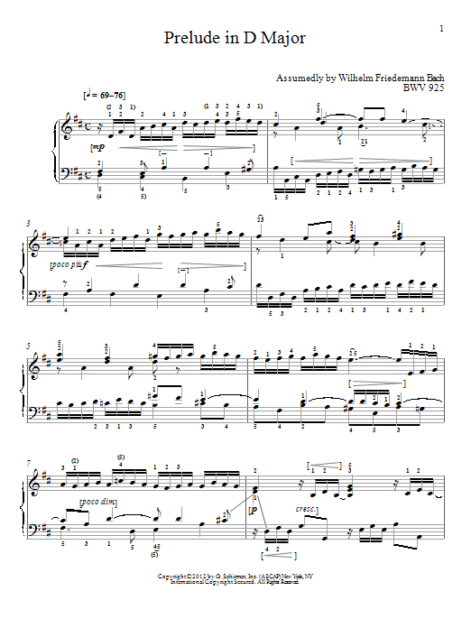 Prelude In D Major, BMV 925 (Piano Solo) von Johann Sebastian Bach
