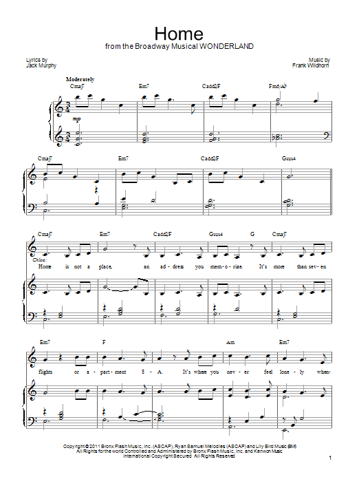 Home (from Wonderland) (Piano, Vocal & Guitar Chords (Right-Hand Melody)) von Frank Wildhorn